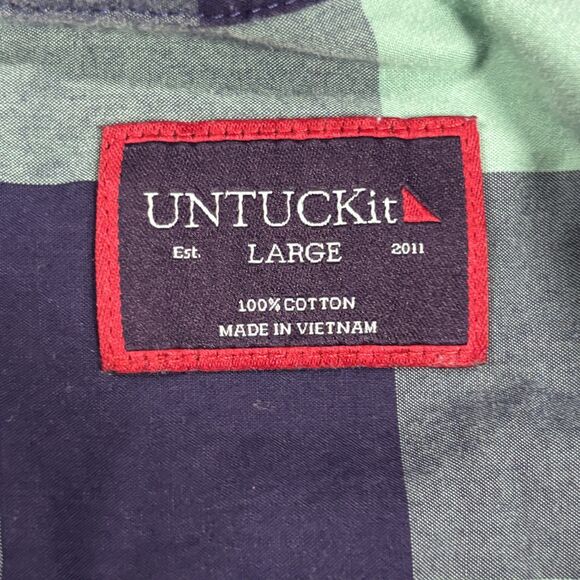 UNTUCKit Bonarda Shirt Men's Large Green Blue Plaid Bonarda Button Down Casual - Picture 7 of 9